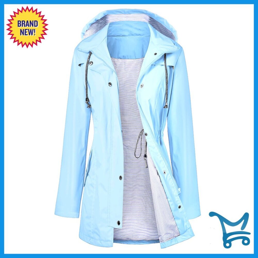 Waterproof Lined Trench Raincoat with Hood S-XXL Windbreaker Travel Jacket